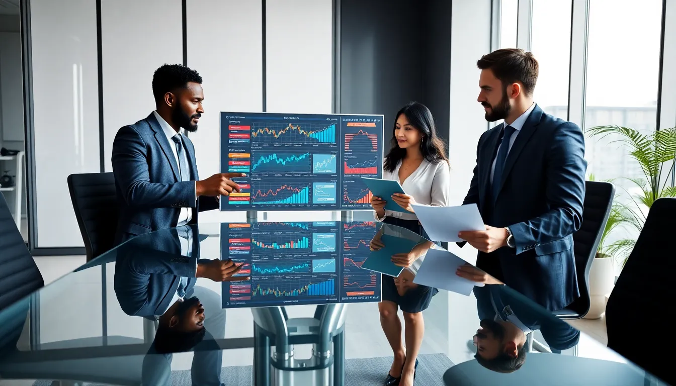 diverse team of analysts discussing economic trading concepts.